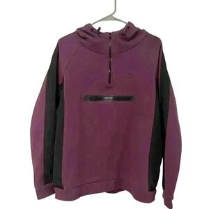 Puma Women's Burgundy Black Colorblock Half Zip Hoodie Sweatshirt Size M
